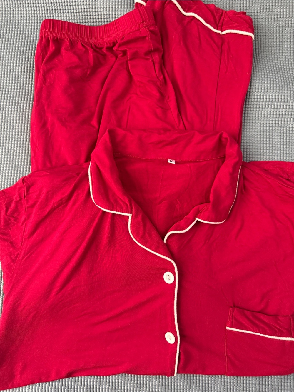 Women's Red Piped Pajama Set with pockets